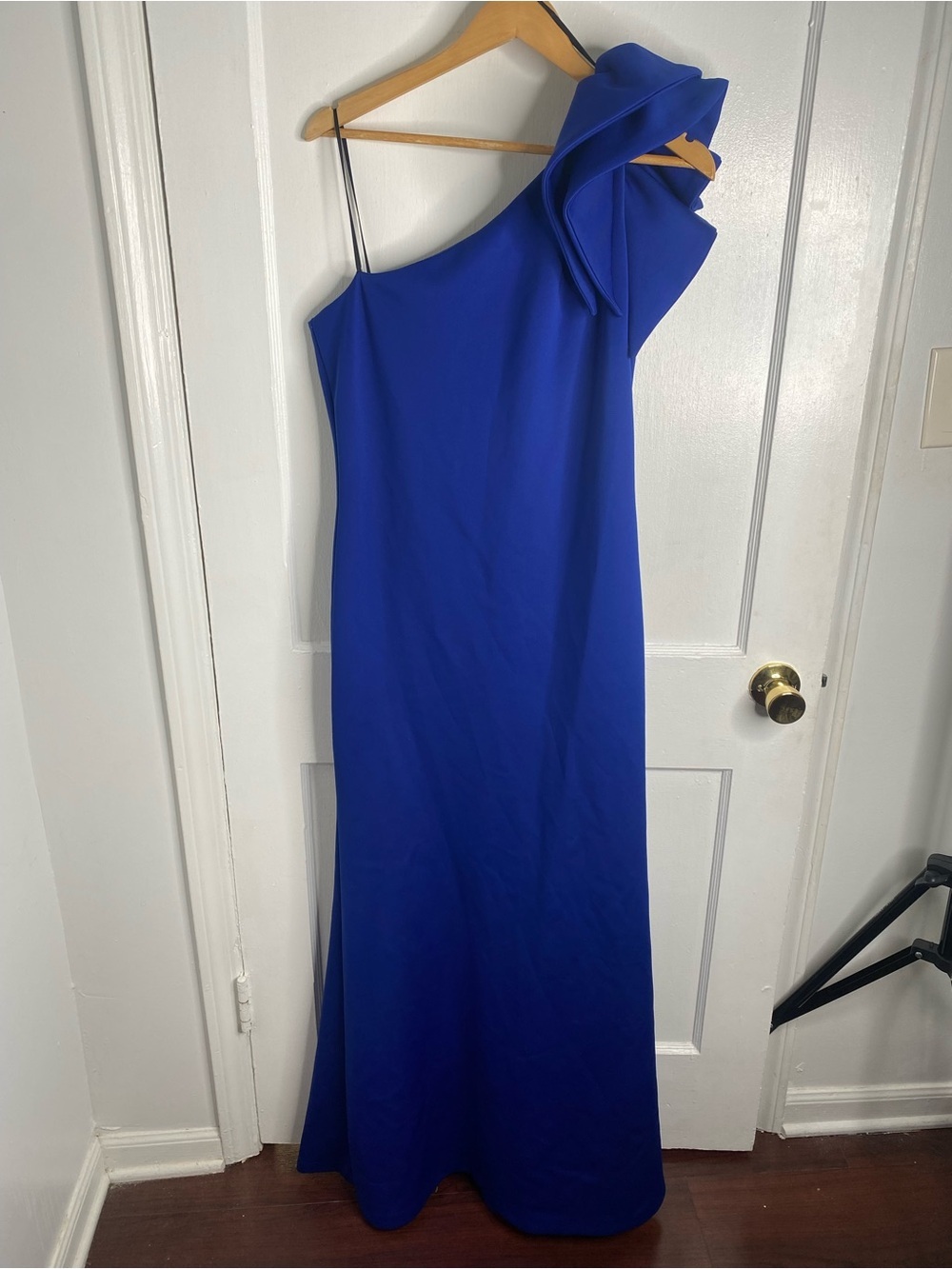 Betsy & Adam Ruffled One Shoulder Vibrant Royal Blue Dress